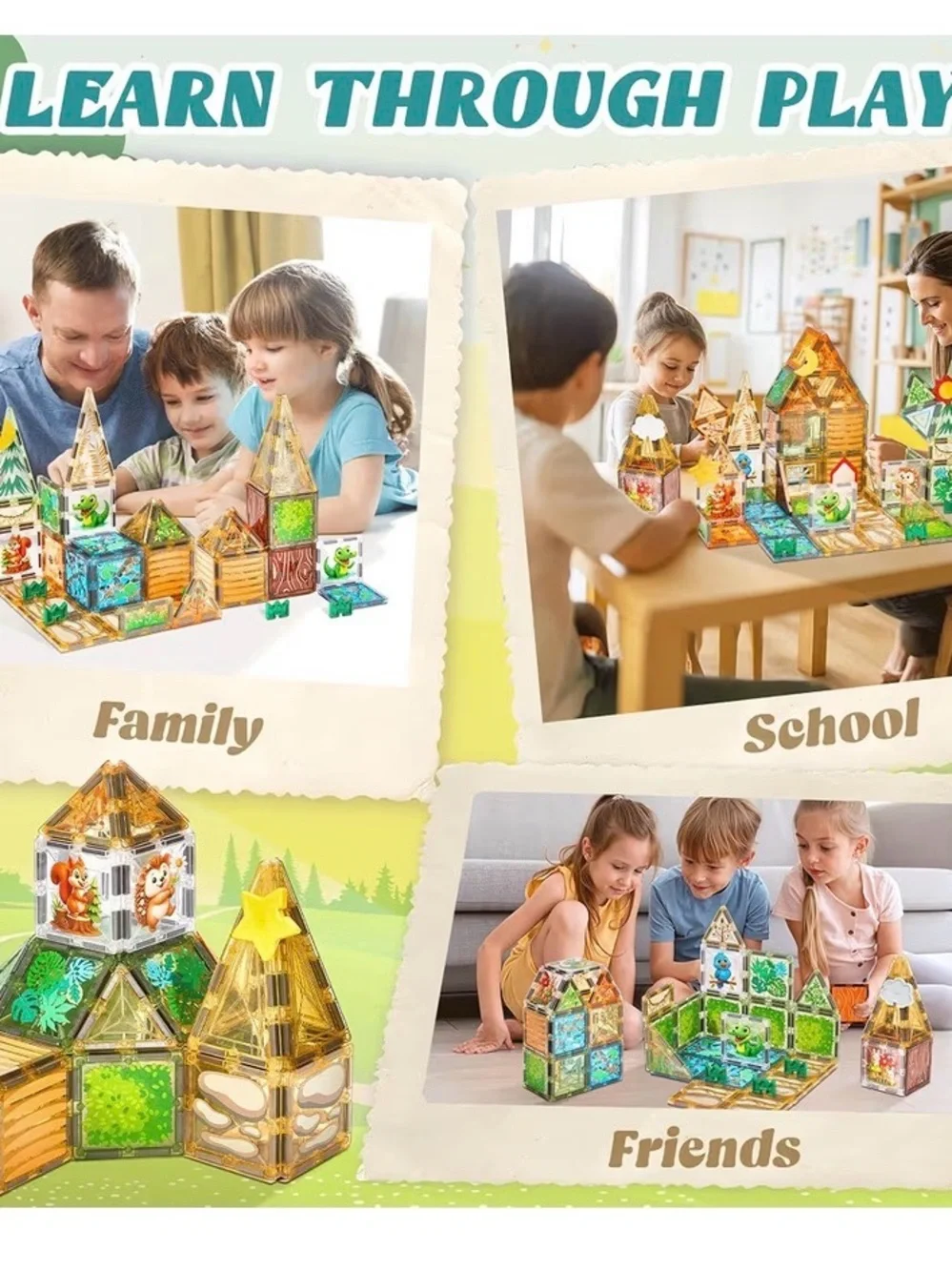 Magnetic Building Tiles Playset for Kids